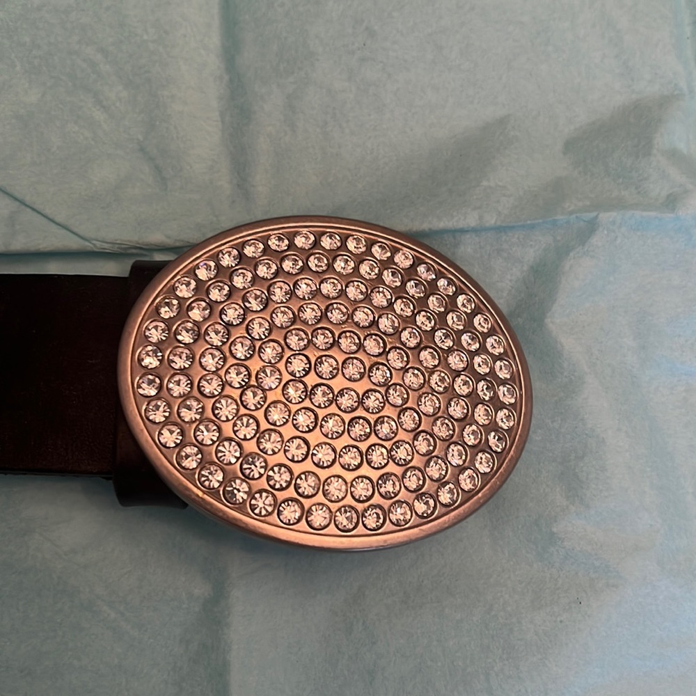Black belt with silver and bling buckle